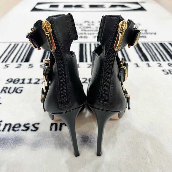 Sam Edelman Black Perth Zip-Up Strappy Gladiator Leather Stiletto Heels - Picture 5 of 7
